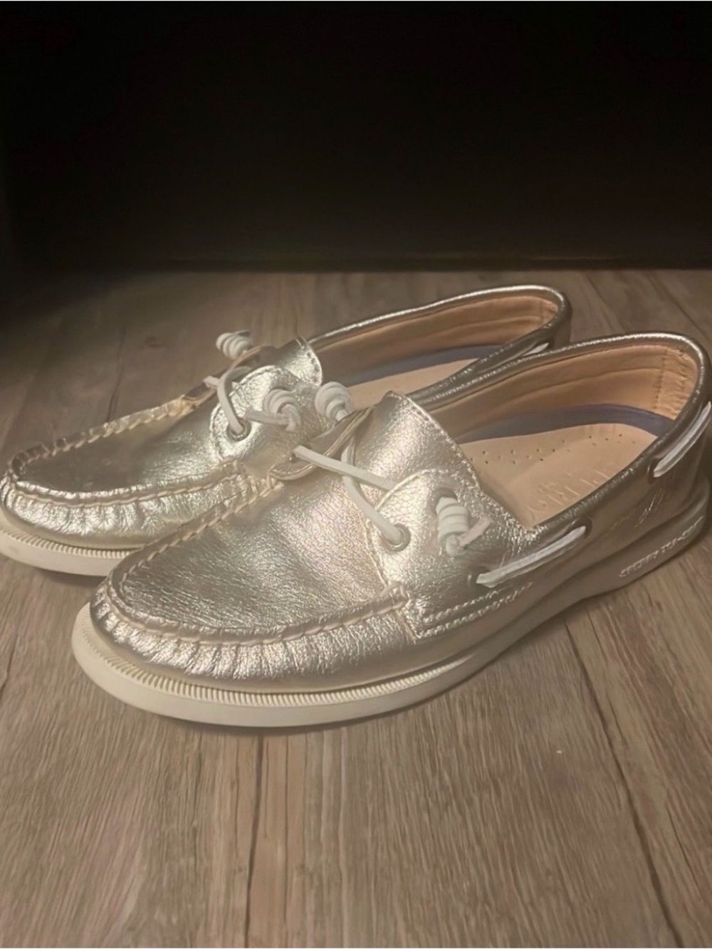 Sperry Metallic Silver Leather Boat Shoes